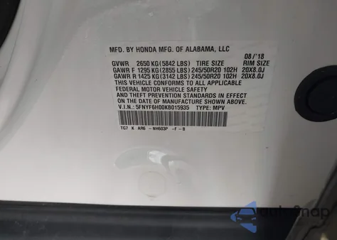 2019 Honda Pilot Elite from USA, damaged, VIN 5FNYF6H00KB015935
